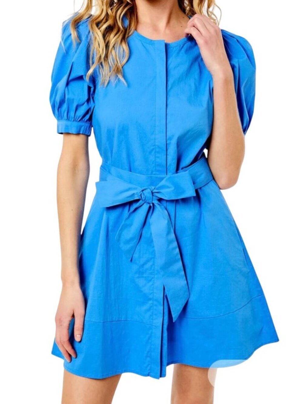Addison Bay Galley Cotton Poplin Belted Mini Dress Cerulean Blue Small NWT